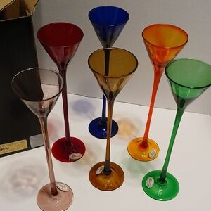 Bombay Co set of 6 tall cordial glasses in jewel tone colors